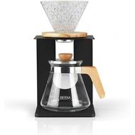 BEEM Pour Over Kaffeebereiter Set - 4 Tassen | Classic Selection | 4-teilig | Glas-Handfilter in Diamantoptik | Groesse 2 | 0,5 l Glaskanne inkl. Deckel | Silikonunterlage