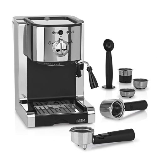  BEEM Espresso Perfect | Espresso-Siebtragermaschine mit Kapseleinsatz fuer Nespresso Kapseln | Milchschaumduese | Geeignet fuer Kaffeepulver, Pads, Cappuccino, Latte Macchiato [20 bar