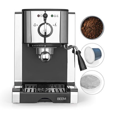  BEEM Espresso Perfect | Espresso-Siebtragermaschine mit Kapseleinsatz fuer Nespresso Kapseln | Milchschaumduese | Geeignet fuer Kaffeepulver, Pads, Cappuccino, Latte Macchiato [20 bar