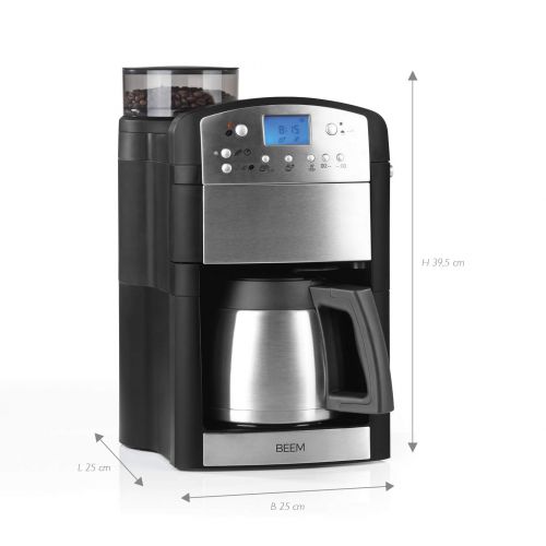  BEEM 02049 Fresh-Aroma-Perfect Thermolux (Verbesserte Version 2019!) | Kaffeemaschine mit Mahlwerk (92°C, 1000 Watt) | Fuer 2-10 Tassen | inkl. Umfangreichem Zubehoer | Silber