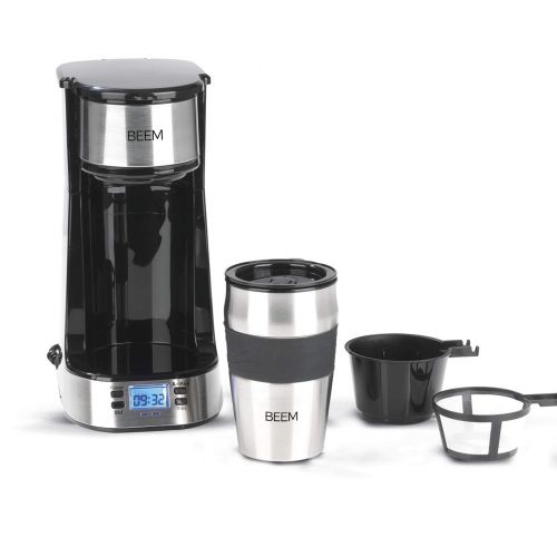  BEEM THERMO 2 GO Single-Filterkaffeemaschine - Thermo | Inklusive 0,4 l Thermobecher to go und Permanentfilter | 24h-Timer | 750 W | Edelstahl