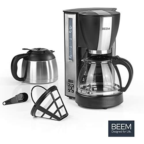  BEEM Beem Modelljahr 2019 Fresh-Aroma-Select Filterkaffeemaschine-Duo 1000 W | Glaskanne und Isolierkanne | Warmhaltefunktion | 8 Tassen (1L) | Permanentfilter und 24h Timer, Edelstahl,