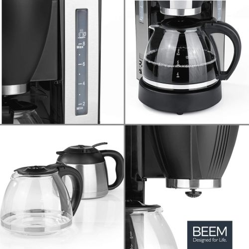  BEEM Beem Modelljahr 2019 Fresh-Aroma-Select Filterkaffeemaschine-Duo 1000 W | Glaskanne und Isolierkanne | Warmhaltefunktion | 8 Tassen (1L) | Permanentfilter und 24h Timer, Edelstahl,