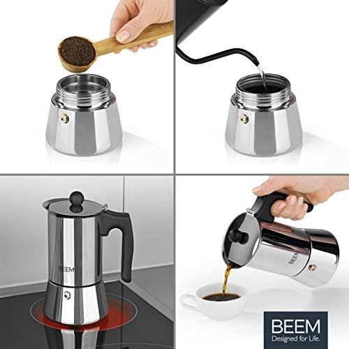  Beem BEEM ESPRESSOMAKER Espressokocher - 4 Tassen | Classic Selection | Herdkocher | Induktion | Edelstahl | Espresso - Kanne | Mokkakanne| Klassisch