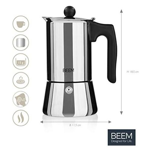  Beem BEEM ESPRESSOMAKER Espressokocher - 4 Tassen | Classic Selection | Herdkocher | Induktion | Edelstahl | Espresso - Kanne | Mokkakanne| Klassisch