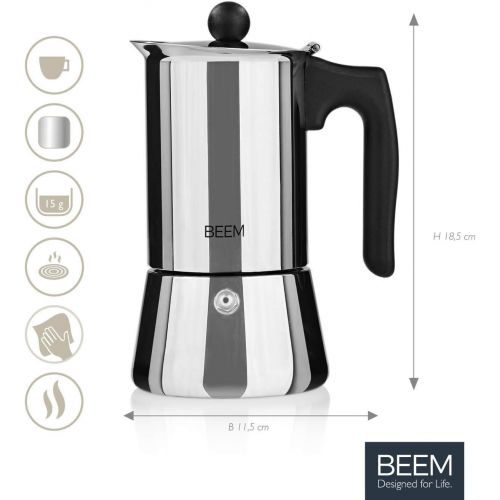  Beem BEEM ESPRESSOMAKER Espressokocher - 4 Tassen | Classic Selection | Herdkocher | Induktion | Edelstahl | Espresso - Kanne | Mokkakanne| Klassisch
