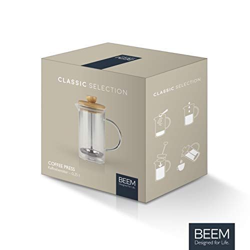  BEEM Coffee Press Kaffeebereiter - 0,35 l oder 1 L wahlbar | 2-3 & 8 Tassen | French Press | Bambus | Kaffeepresse | Glaskanne mit Bambusdeckel | Edelstahlfilter (0,35 Liter)