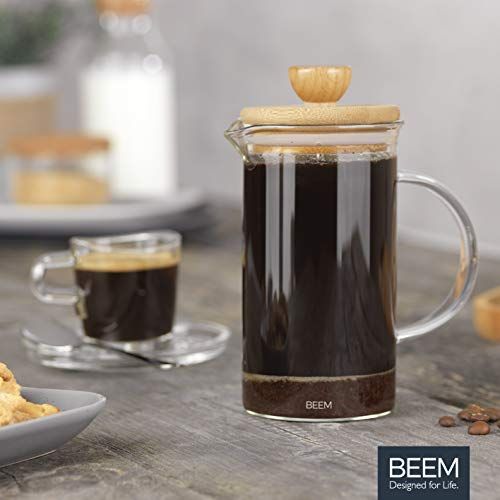  BEEM Coffee Press Kaffeebereiter - 0,35 l oder 1 L wahlbar | 2-3 & 8 Tassen | French Press | Bambus | Kaffeepresse | Glaskanne mit Bambusdeckel | Edelstahlfilter (0,35 Liter)
