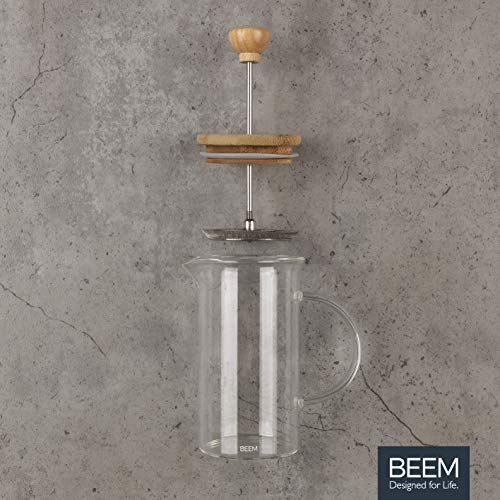  BEEM Coffee Press Kaffeebereiter - 0,35 l oder 1 L wahlbar | 2-3 & 8 Tassen | French Press | Bambus | Kaffeepresse | Glaskanne mit Bambusdeckel | Edelstahlfilter (0,35 Liter)