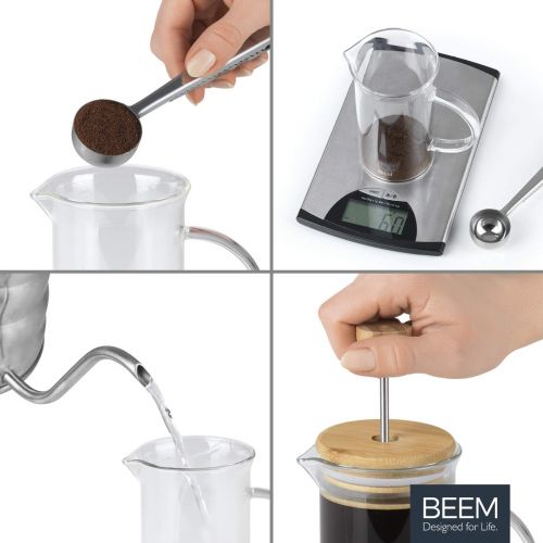  BEEM Coffee Press Kaffeebereiter - 0,35 l oder 1 L wahlbar | 2-3 & 8 Tassen | French Press | Bambus | Kaffeepresse | Glaskanne mit Bambusdeckel | Edelstahlfilter (0,35 Liter)