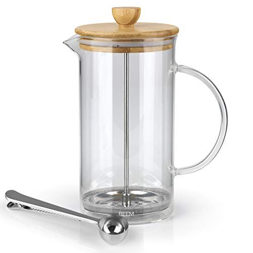  BEEM Coffee Press Kaffeebereiter - 0,35 l oder 1 L wahlbar | 2-3 & 8 Tassen | French Press | Bambus | Kaffeepresse | Glaskanne mit Bambusdeckel | Edelstahlfilter (1 Liter)