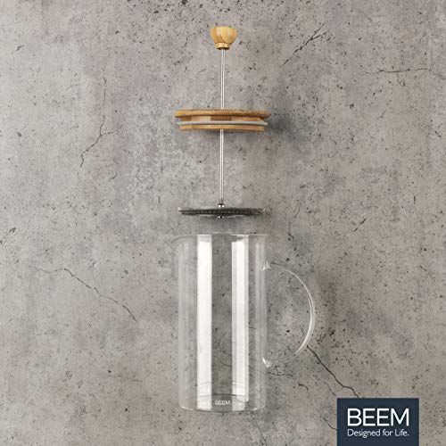 BEEM Coffee Press Kaffeebereiter - 0,35 l oder 1 L wahlbar | 2-3 & 8 Tassen | French Press | Bambus | Kaffeepresse | Glaskanne mit Bambusdeckel | Edelstahlfilter (1 Liter)