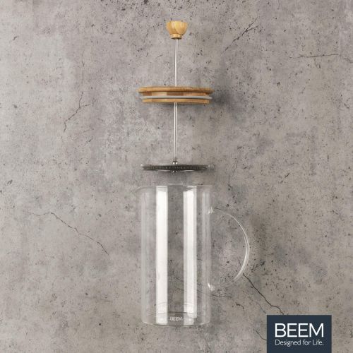  BEEM Coffee Press Kaffeebereiter - 0,35 l oder 1 L wahlbar | 2-3 & 8 Tassen | French Press | Bambus | Kaffeepresse | Glaskanne mit Bambusdeckel | Edelstahlfilter (1 Liter)