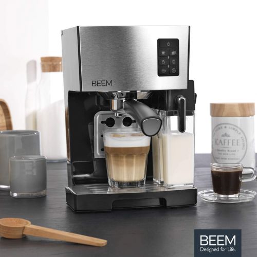 BEEM Classico Espresso-Siebtragermaschine - 19 bar | Integrierter Milchtank und Dampfduese | Abnehmbarer Wassertank | 1.450 W | Silber