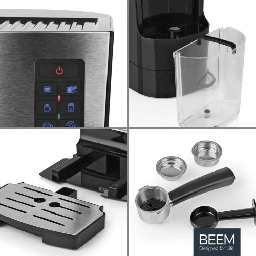  BEEM Classico Espresso-Siebtragermaschine - 19 bar | Integrierter Milchtank und Dampfduese | Abnehmbarer Wassertank | 1.450 W | Silber