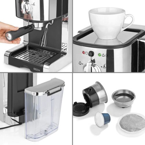  BEEM Espresso Perfect | Espresso-Siebtragermaschine mit Kapseleinsatz fuer Nespresso Kapseln | Milchschaumduese | Geeignet fuer Kaffeepulver, Pads, Cappuccino, Latte Macchiato [20 bar