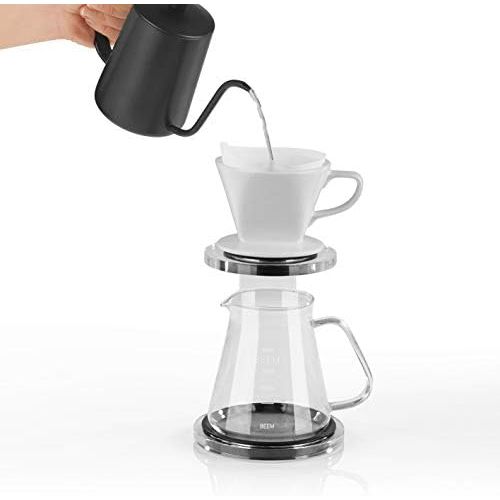  Beem Pour Over Kaffeebereiter Set - 5 Tassen | Classic Selection | 3-teilig | Spuelmaschinengeeigneter Keramik-Handfilter | Groesse 2 | 0,65 l Glaskanne | Modernes Acrylglas-Gestell m