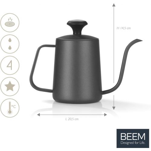  Beem Pour Over Wasserkessel mit Thermometer-0,5 l | Classic Selection | Edelstahl | Schwarz | Schwanenhals | 4 Tassen Kaffee oder Tee aufbruehen
