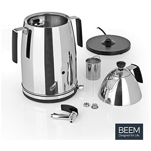  BEEM Samowar Mr. Tea 4 l | Teekocher elektrisch | Edelstahl | 2.500 W | 4 l Wasserbehalter | 1 l Teekanne mit Sieb | Privat, Hotel und Gastro geeignet