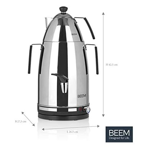  BEEM Samowar Mr. Tea 4 l | Teekocher elektrisch | Edelstahl | 2.500 W | 4 l Wasserbehalter | 1 l Teekanne mit Sieb | Privat, Hotel und Gastro geeignet