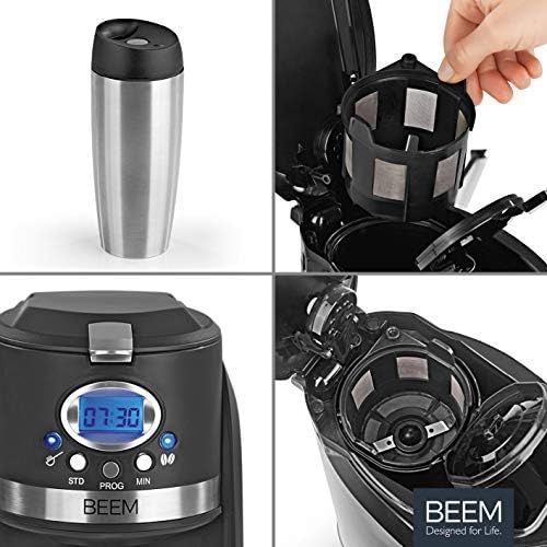  [아마존베스트]BEEM Grind & Brew 2 Go Single Filter Coffee Machine with Grinder, 0.4 L Thermal Mug, 24-hour Timer, 800 W, Coffee to Go Permanent Filter