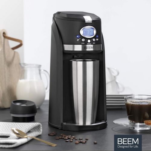  [아마존베스트]BEEM Grind & Brew 2 Go Single Filter Coffee Machine with Grinder, 0.4 L Thermal Mug, 24-hour Timer, 800 W, Coffee to Go Permanent Filter