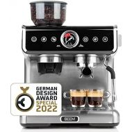 BEEM Espresso GRIND Espresso Filter Holder Machine with Grinder, Conical Grinder with 30 Grinding Settings, Simultaneous Preparation of Espresso and Micro Milk Foam [15 bar]