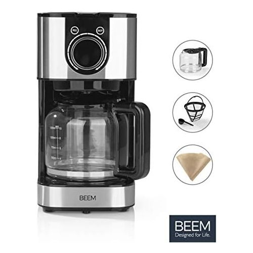  BEEM RESH AROMA SWITCH Filter Coffee Machine Glass | Stainless Steel | 1.25 L Glass Jug | Stylish Control Wheel | 24 Hour Timer | 800 W | For 4 8 Cups