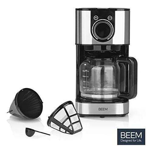  BEEM RESH AROMA SWITCH Filter Coffee Machine Glass | Stainless Steel | 1.25 L Glass Jug | Stylish Control Wheel | 24 Hour Timer | 800 W | For 4 8 Cups