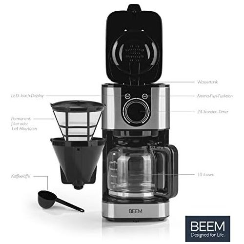  BEEM RESH AROMA SWITCH Filter Coffee Machine Glass | Stainless Steel | 1.25 L Glass Jug | Stylish Control Wheel | 24 Hour Timer | 800 W | For 4 8 Cups