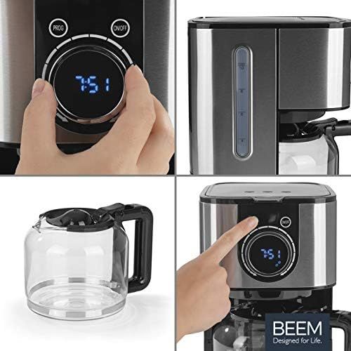  BEEM RESH AROMA SWITCH Filter Coffee Machine Glass | Stainless Steel | 1.25 L Glass Jug | Stylish Control Wheel | 24 Hour Timer | 800 W | For 4 8 Cups