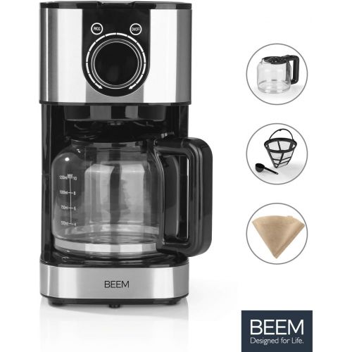  BEEM RESH AROMA SWITCH Filter Coffee Machine Glass | Stainless Steel | 1.25 L Glass Jug | Stylish Control Wheel | 24 Hour Timer | 800 W | For 4 8 Cups