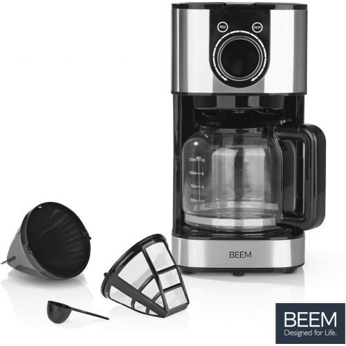  BEEM RESH AROMA SWITCH Filter Coffee Machine Glass | Stainless Steel | 1.25 L Glass Jug | Stylish Control Wheel | 24 Hour Timer | 800 W | For 4 8 Cups