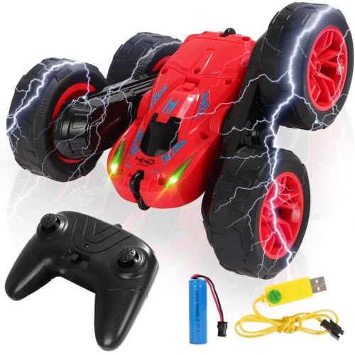  BEHORSE RC Stunt Car for Kids, Remote Control Car 4WD 2.4Ghz Double Sided 360° Flips Car Toy for Kids and Boys (Red)