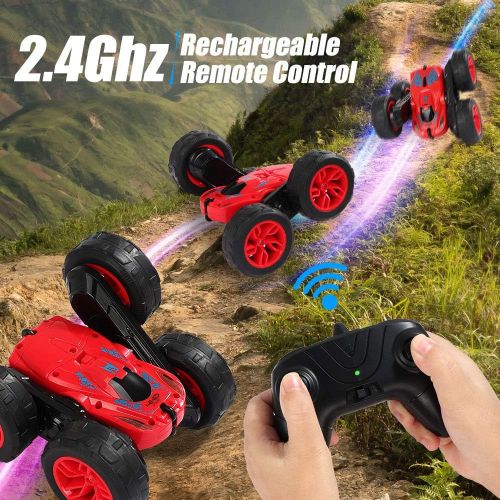  BEHORSE RC Stunt Car for Kids, Remote Control Car 4WD 2.4Ghz Double Sided 360° Flips Car Toy for Kids and Boys (Red)