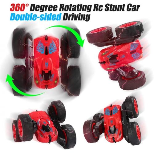  BEHORSE RC Stunt Car for Kids, Remote Control Car 4WD 2.4Ghz Double Sided 360° Flips Car Toy for Kids and Boys (Red)