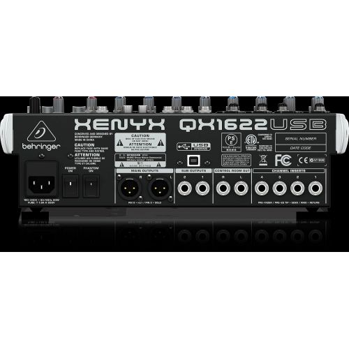  Behringer BEHRINGER QX1622USB Premium 16-Input 22-Bus Mixer with Xenyx Mic Preamps & Compressors Klark Teknik Multi- FX Processor, Black