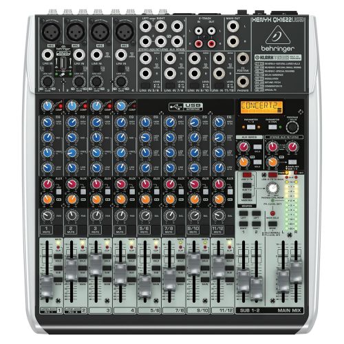  Behringer BEHRINGER QX1622USB Premium 16-Input 22-Bus Mixer with Xenyx Mic Preamps & Compressors Klark Teknik Multi- FX Processor, Black