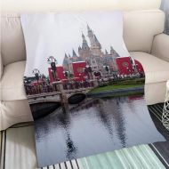 BEICICI Custom homelife Abstract Home Decor Printing Blanket Shanghai Disneyland Enchanted Storybook Castle Art Blanket as Bedspread Gold White Bed or Couch