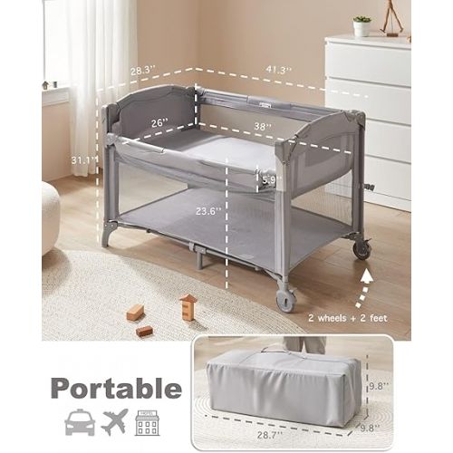  BEKA 4 in 1 Baby Bassinet Bedside Sleeper, Baby Bedside Crib 4 Functions, Bedside Bassinet Crib Sleeper, Playard, Changing Table, Baby Bassinet for Newborn Baby