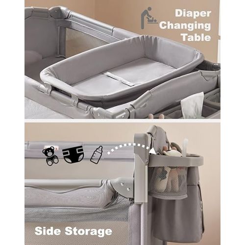  BEKA 4 in 1 Baby Bassinet Bedside Sleeper, Baby Bedside Crib 4 Functions, Bedside Bassinet Crib Sleeper, Playard, Changing Table, Baby Bassinet for Newborn Baby