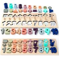 BEKILOLE Wooden Number Puzzle for Toddler Activities - Montessori Toys for Toddlers Shape Sorting Counting Game for Age 3 4 5 Year olds Kids - Preschool Math Learning Toys for Toddlers