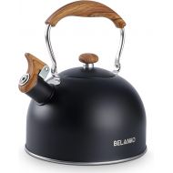 Tea Kettle, BELANKO 85 OZ / 2.5 Liter Whistling Tea Kettle, Tea Pots for Stove Top Food Grade Stainless Steel with Wood Pattern Folding Handle, Loud Whistle Kettle for Tea, Coffee,