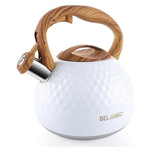  [아마존베스트]Tea Kettle, 2.7 Quart BELANKO Teapot Whistling Kettle with Wood Pattern Handle Loud Whistle, Food Grade Stainless Steel Tea Pot for Stovetops Induction Diamond Design Water Kettle