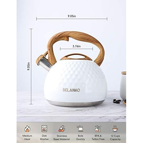  [아마존베스트]Tea Kettle, 2.7 Quart BELANKO Teapot Whistling Kettle with Wood Pattern Handle Loud Whistle, Food Grade Stainless Steel Tea Pot for Stovetops Induction Diamond Design Water Kettle