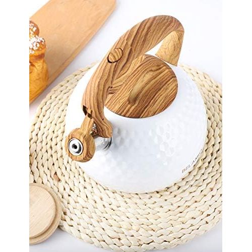  [아마존베스트]Tea Kettle, 2.7 Quart BELANKO Teapot Whistling Kettle with Wood Pattern Handle Loud Whistle, Food Grade Stainless Steel Tea Pot for Stovetops Induction Diamond Design Water Kettle