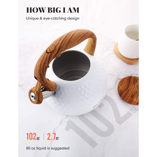  [아마존베스트]Tea Kettle, 2.7 Quart BELANKO Teapot Whistling Kettle with Wood Pattern Handle Loud Whistle, Food Grade Stainless Steel Tea Pot for Stovetops Induction Diamond Design Water Kettle