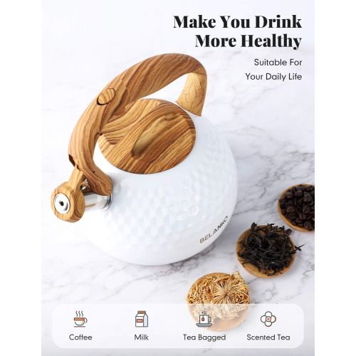  [아마존베스트]Tea Kettle, 2.7 Quart BELANKO Teapot Whistling Kettle with Wood Pattern Handle Loud Whistle, Food Grade Stainless Steel Tea Pot for Stovetops Induction Diamond Design Water Kettle