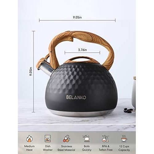  [아마존베스트]Tea Kettle, 2.7 Quart BELANKO Teapot Whistling Kettle with Wood Pattern Handle Loud Whistle, Food Grade Stainless Steel Tea Pot for Stovetops Induction Diamond Design Water Kettle