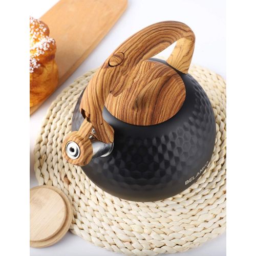  [아마존베스트]Tea Kettle, 2.7 Quart BELANKO Teapot Whistling Kettle with Wood Pattern Handle Loud Whistle, Food Grade Stainless Steel Tea Pot for Stovetops Induction Diamond Design Water Kettle